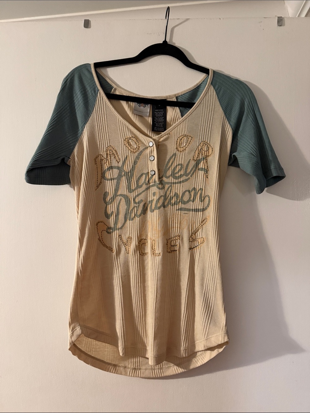 Harley-Davidson Cream & Sage Ribbed Raglan Graphic Tee